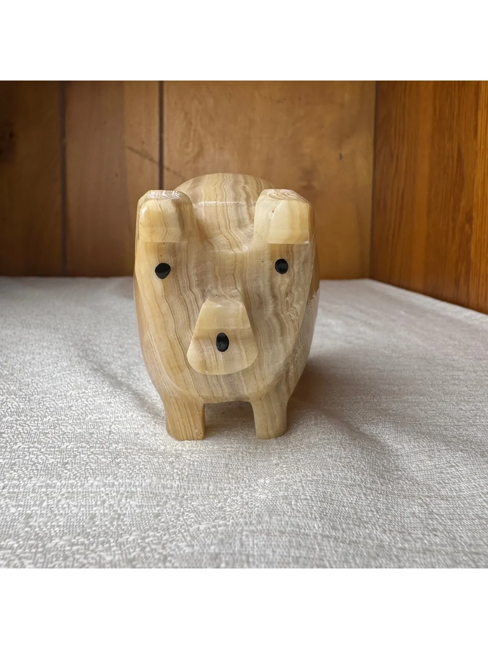 Carved Stone Pig Figurine Solid Beige Marble Look Farm Animal Decor